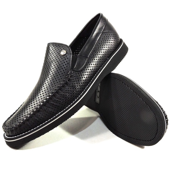 CASADEI 🇮🇹 MEN'S BLACK SOFT LEATHER COMFORT SUMMER LOAFERS - Picture 7 of 8